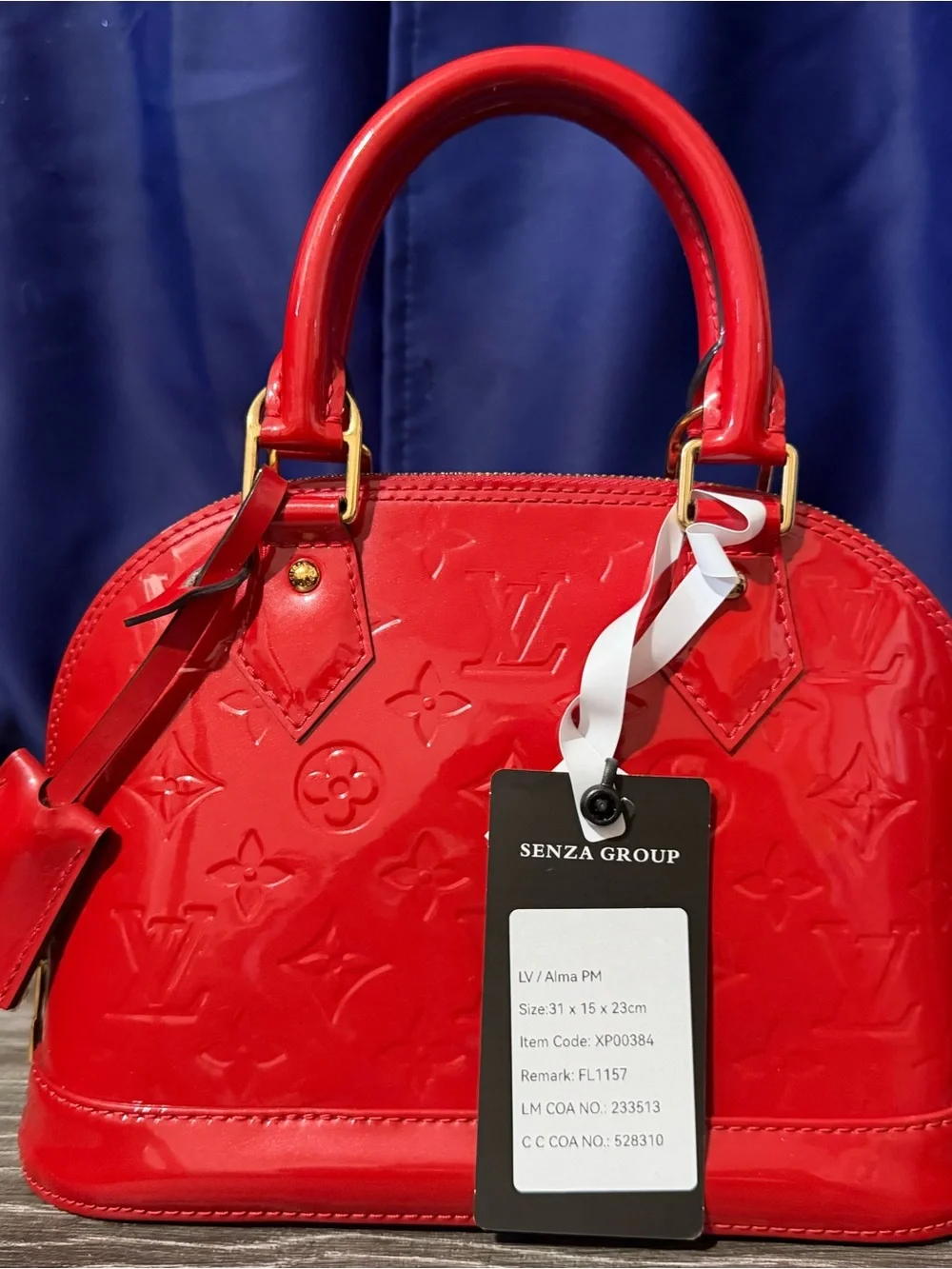 Louis Vuitton Red Patent Alma PM Satchel with Gold-Tone Hardware